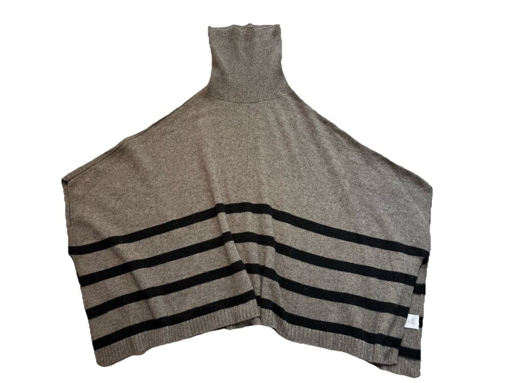 Eileen Fisher Yak Wool Poncho S/M Gray Stripe Oversize Lagenlook Minimalist